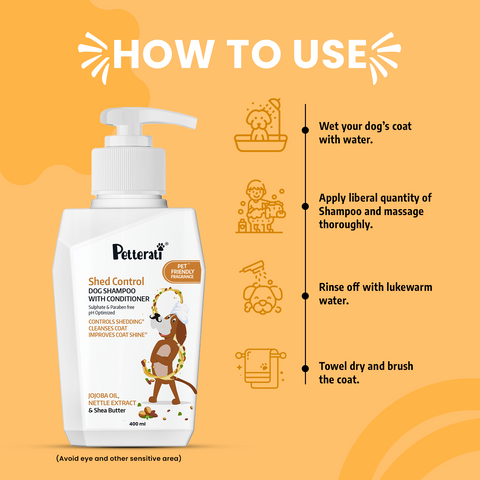 Steps to use shed control dog shampoo