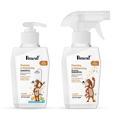 Moisturizing & Waterless Duo-Cleansing & Moisturizing Waterless Dog Shampoo+Cleansing & Moisturizing Dog Shampoo-400 ml +400 ml