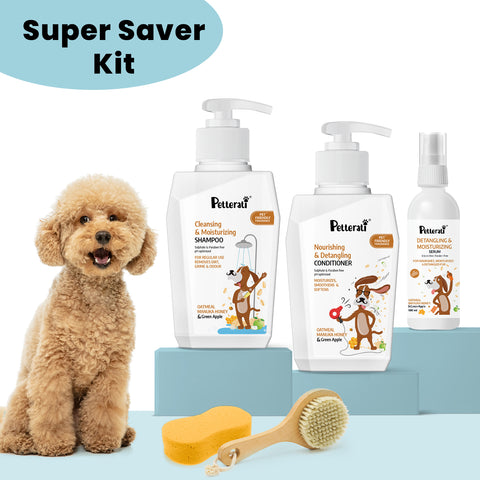 Cleansing & Moisturizing Grooming Kit For Dogs - Shampoo(400ml) + Conditioner (400ml) + Serum (100ml)