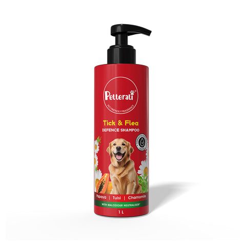 Petterati Tick & Flea Defence Dog Shampoo | With Goodness of Papaya, Tulsi, Chamomile |  Shampoo + Conditioner 1000ml Dermatologically Tested with Malodour Neutraliser and Pet Friendly Fragrance