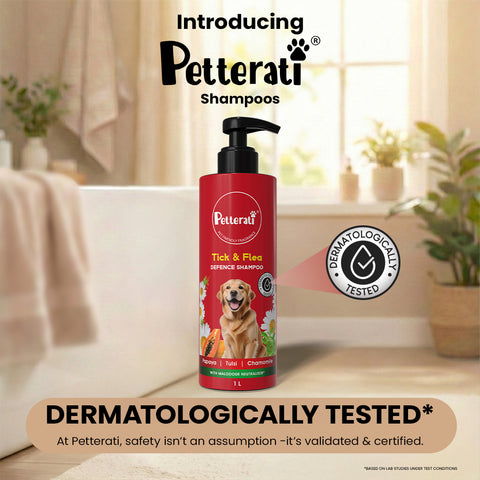 Petterati Tick & Flea Defence Dog Shampoo | With Goodness of Papaya, Tulsi, Chamomile |  Shampoo + Conditioner 1000ml Dermatologically Tested with Malodour Neutraliser and Pet Friendly Fragrance