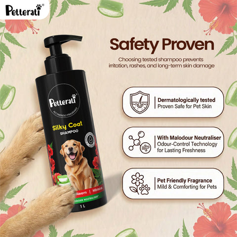 Petterati Silky Coat Dog Shampoo | Healthy, Shiny & Silky Fur | Malodour Neutraliser | pH Optimized | 1000ml