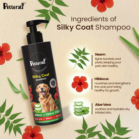 Petterati Silky Coat Dog Shampoo | Healthy, Shiny & Silky Fur | Malodour Neutraliser | Pet-Friendly Fragrance | 200ml + 100ml Free