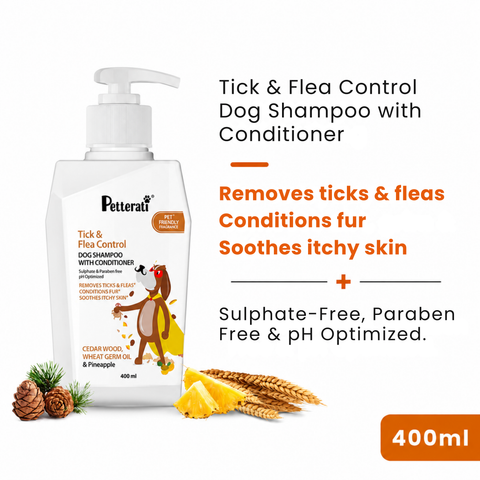 Anti Tick & Flea Shampoo for Dogs with Conditioner – 400 ml | Sulphate & Paraben-Free