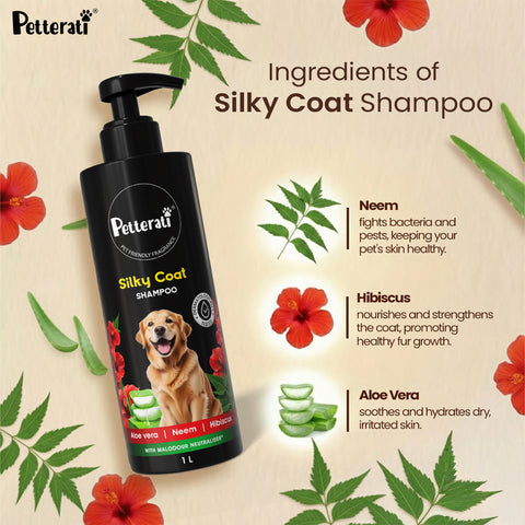 Petterati Silky Coat Dog Shampoo | Healthy, Shiny & Silky Fur | Malodour Neutraliser | pH Optimized | 1000ml