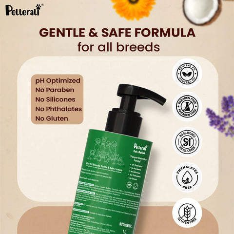 Petterati Itch Relief Dog Shampoo | With Goodness of Coconut, Lavender, Pot Marigold | Shampoo + Conditioner 1000ml Dermatologically Tested with Malodour Neutraliser and Pet Friendly Fragrance