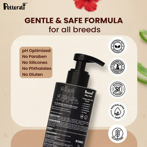 Petterati Silky Coat Dog Shampoo | Healthy, Shiny & Silky Fur | Malodour Neutraliser | pH Optimized | 1000ml
