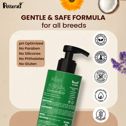 Petterati Itch Relief Dog Shampoo | Best Itch Relief Shampoo for Dogs | Soothes Itchy & Sensitive Skin | Malodour Neutraliser | pH Optimized | 200ml + 100ml Free