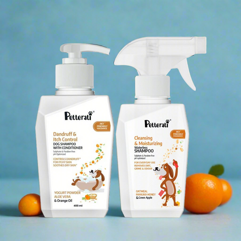 Petterati Dandruff & Itch Control Shampoo (400ml) + Waterless Shampoo (400ml) for Dogs