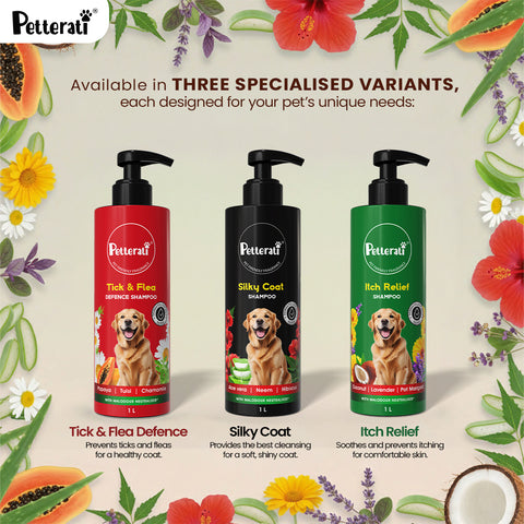 Petterati Itch Relief Dog Shampoo | With Goodness of Coconut, Lavender, Pot Marigold | Shampoo + Conditioner 1000ml Dermatologically Tested with Malodour Neutraliser and Pet Friendly Fragrance