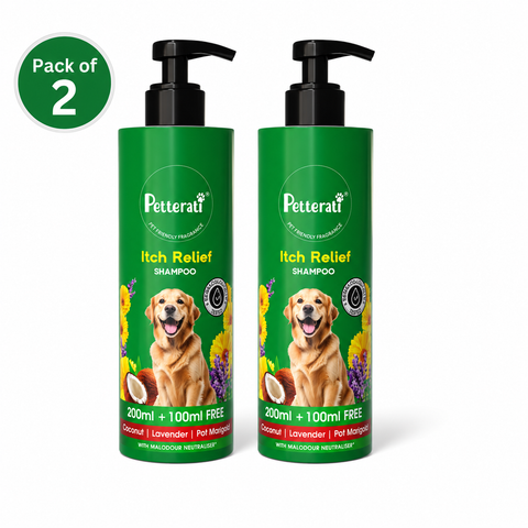 Itch Relief Dog Shampoo Combo – 2 x 300ml | Coconut, Lavender & Calendula | Soothes Itchy & Sensitive Skin | Odour Remover | pH Balanced | All Breeds