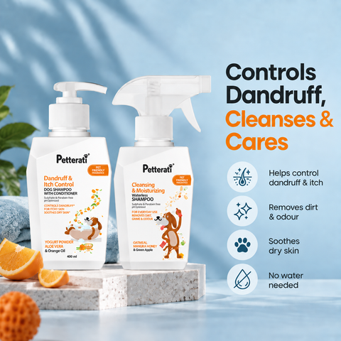 Petterati Dandruff & Itch Control Shampoo (400ml) + Waterless Shampoo (400ml) for Dogs