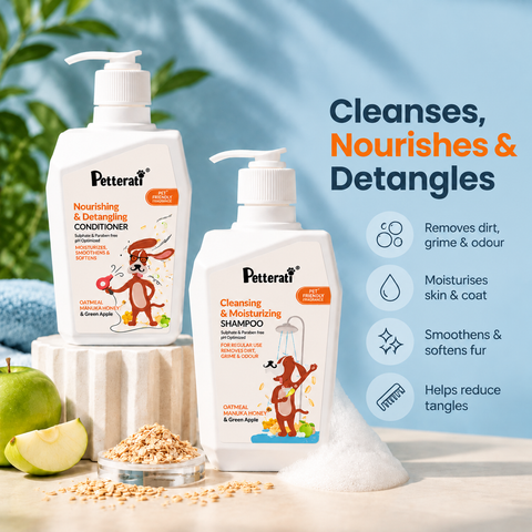 Cleansing & Moisturizing Shampoo 400ml & Nourishing Detangling Conditioner for Dogs 400ml | Sulphate & Paraben free