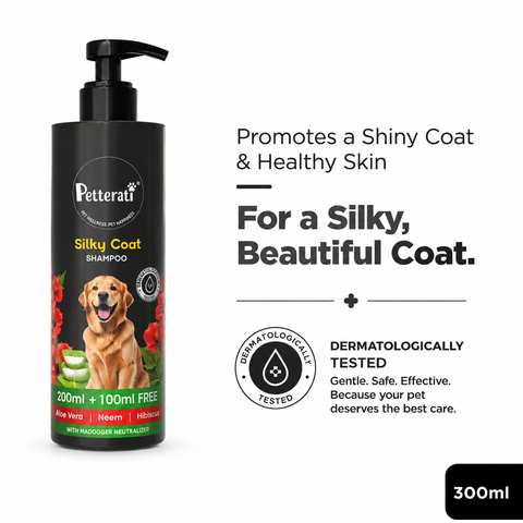 Silky Coat Dog Shampoo for Healthy, Shiny & Soft Fur (200ml + 100ml FREE) – Malodour Neutraliser | pH Optimized