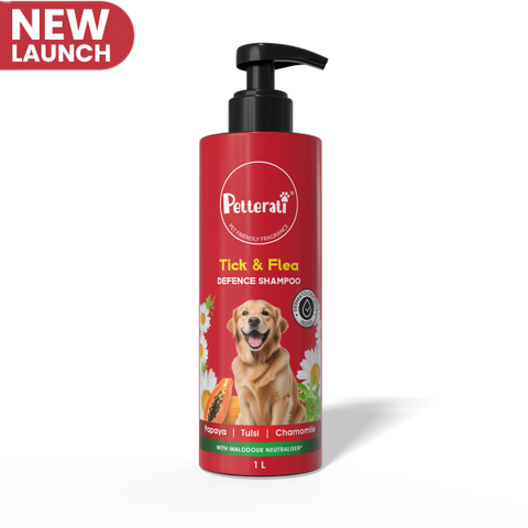Petterati Tick & Flea Defence Dog Shampoo | With Goodness of Papaya, Tulsi, Chamomile |  Shampoo + Conditioner 1000ml Dermatologically Tested with Malodour Neutraliser and Pet Friendly Fragrance